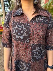 Saanjh Handblock Coffee Top close up detail by MySanskritam