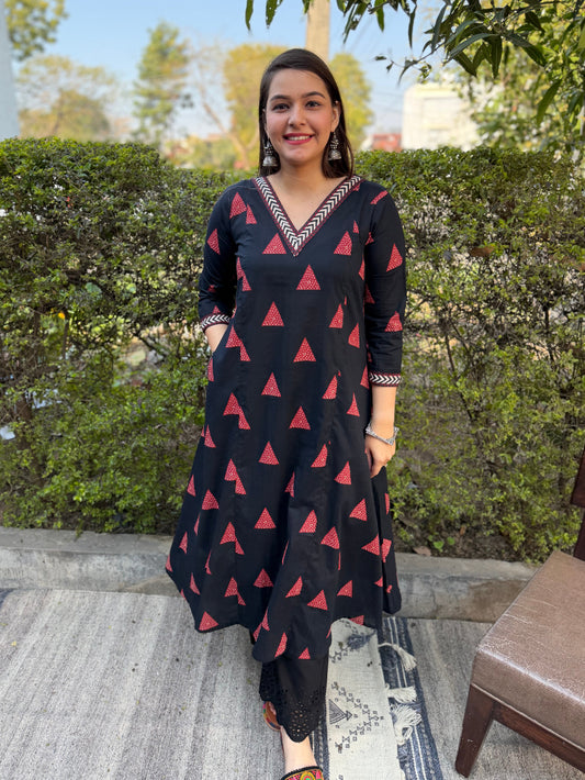 Black Geometric Aline Kurta by MySanskritam