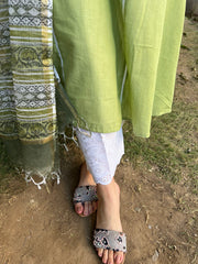 Pista green A-line kurta with Handblock duppata