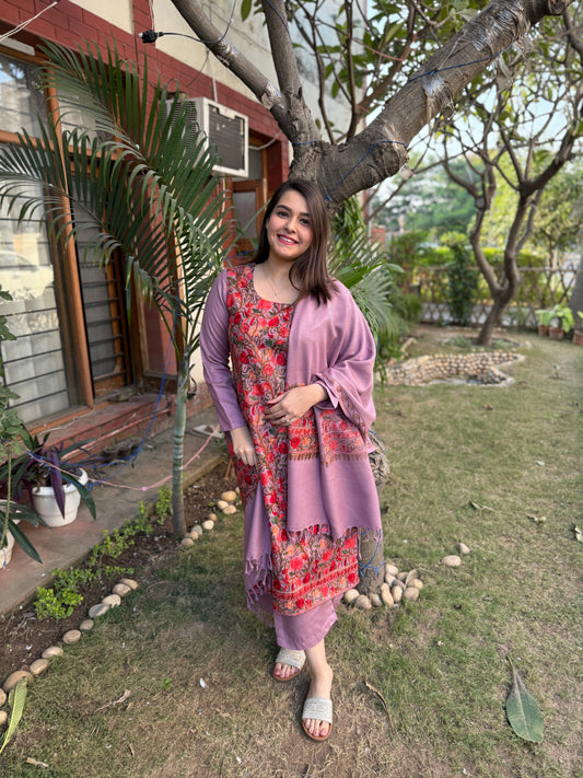 Onion embroidered Woollen full suit set