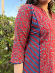 Maroon Kali Ajrakh Kurta from the side by MySanskritam