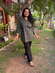 Bottle green geomteric collar short kurti