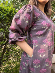 Purple floral Aline kurta with pockets