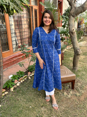 Blue Ikkat Aline kurta with Pocket