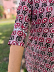 Pink floral handblock Short Kurti