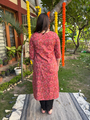Peach sanganeri kurta with yoke