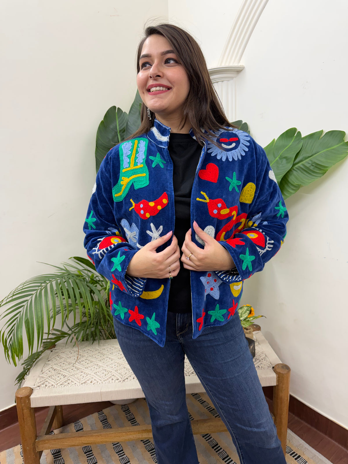 Blue abstract Suzani jacket