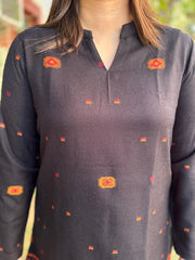 Black embroidered woollen short kurti