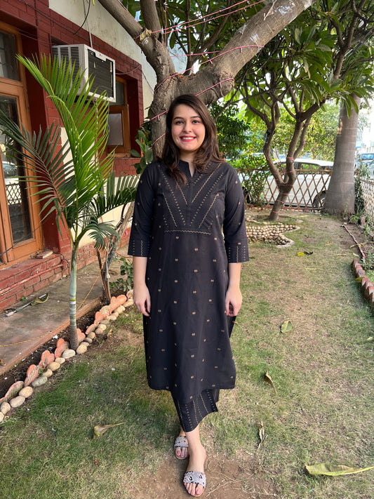 Black beige south cotton kurta - MYSANSKRITAM