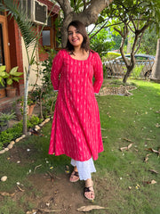 Magenta Ikkat A-line Kurta with Pocket by Sanskritam