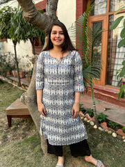 Grey digital Print lace kurta