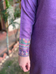 Lavender border woollen kurta