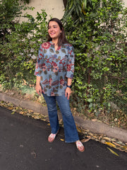 Dusty blue floral printed Shirt