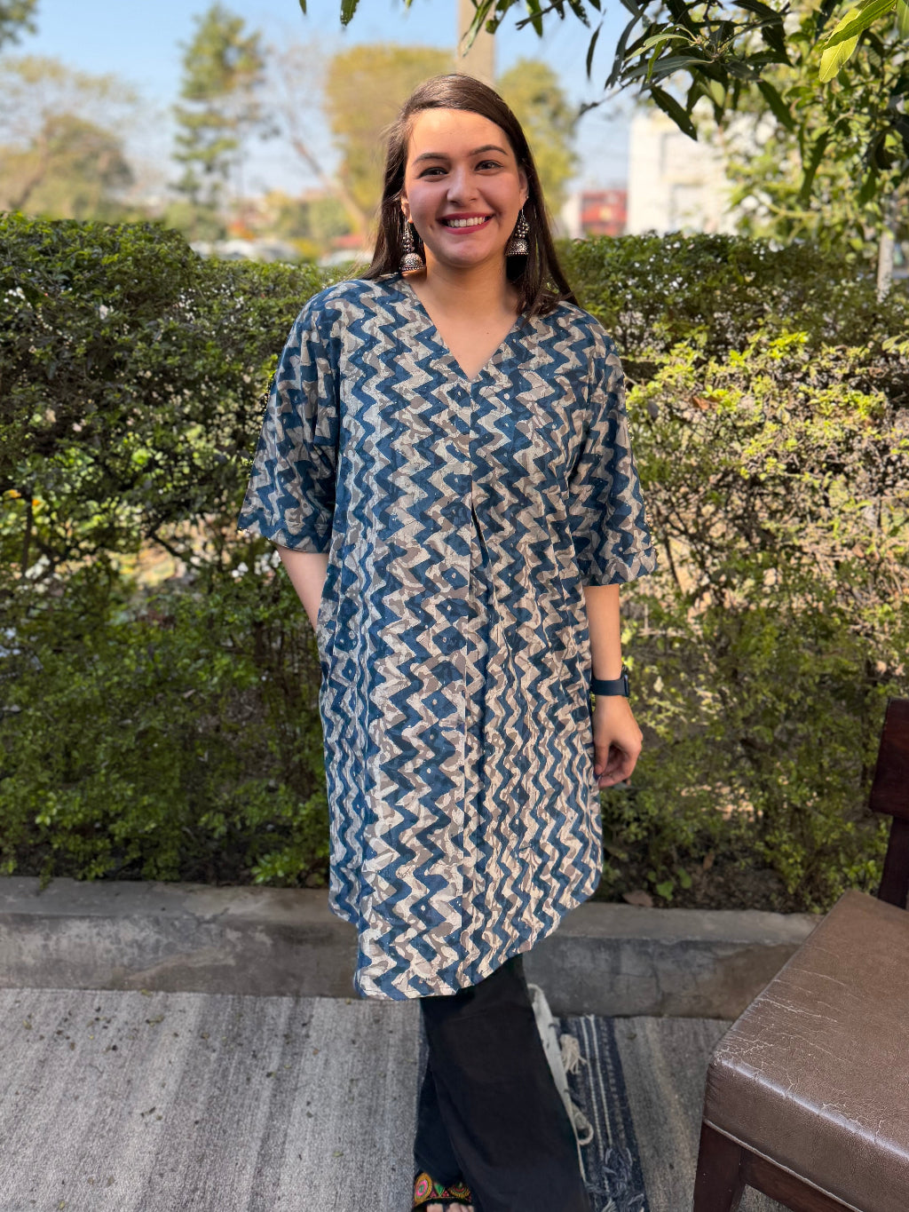 Indigo Zig Zag Bagru Top by MySanskritam