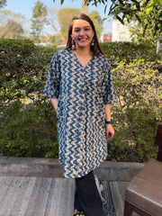 Indigo Zig Zag Bagru Top by MySanskritam
