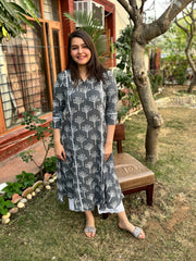 Grey Textured Aline kurta with Pocket