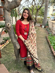 Maroon Button kurta with Chanderi Duppata