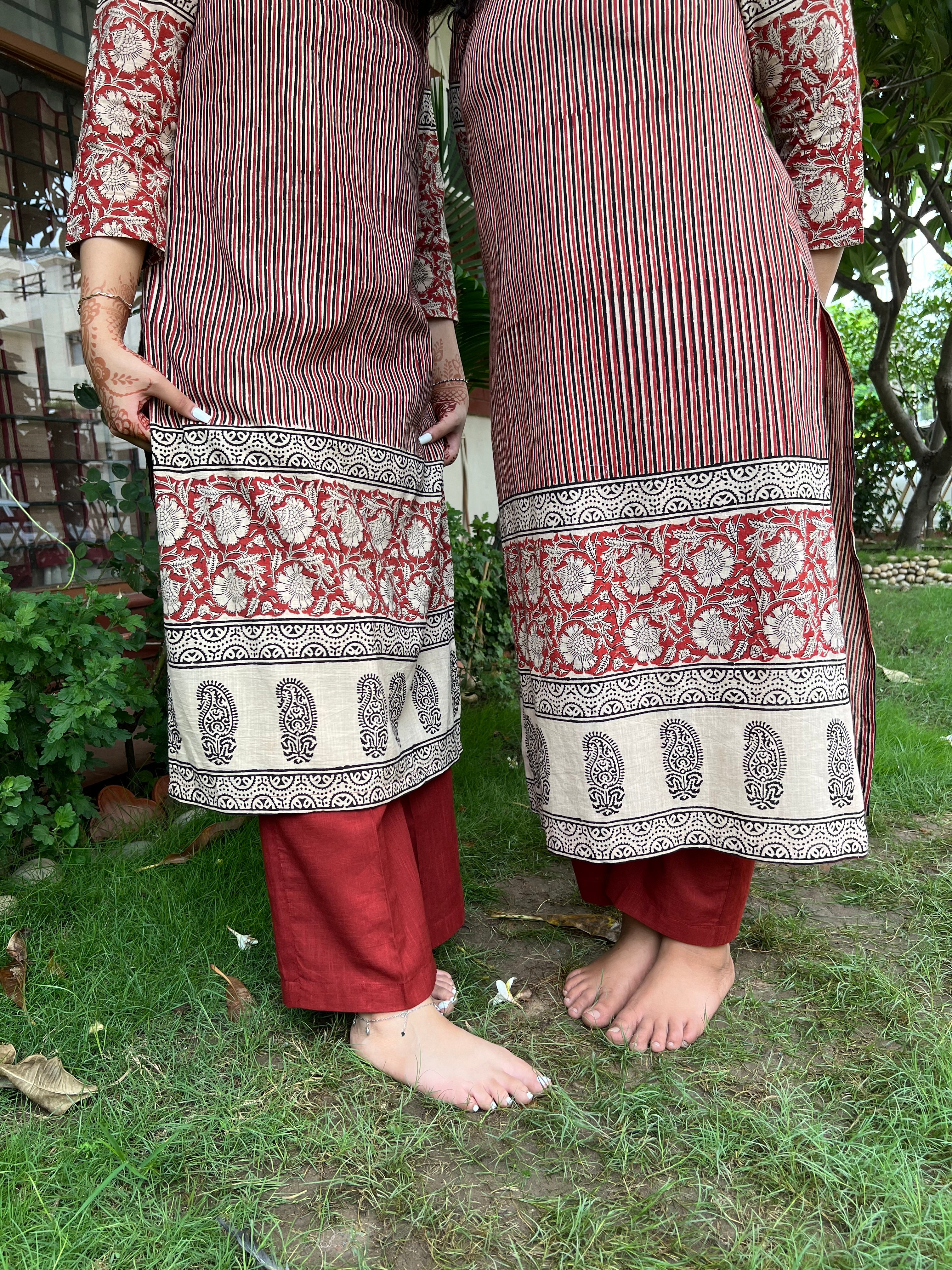 Maroon lines bagru Designer kurti - MYSANSKRITAM