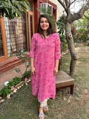 Pink textured Aline kurta with Pocket