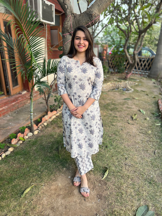 Sanganeri grey floral kurta