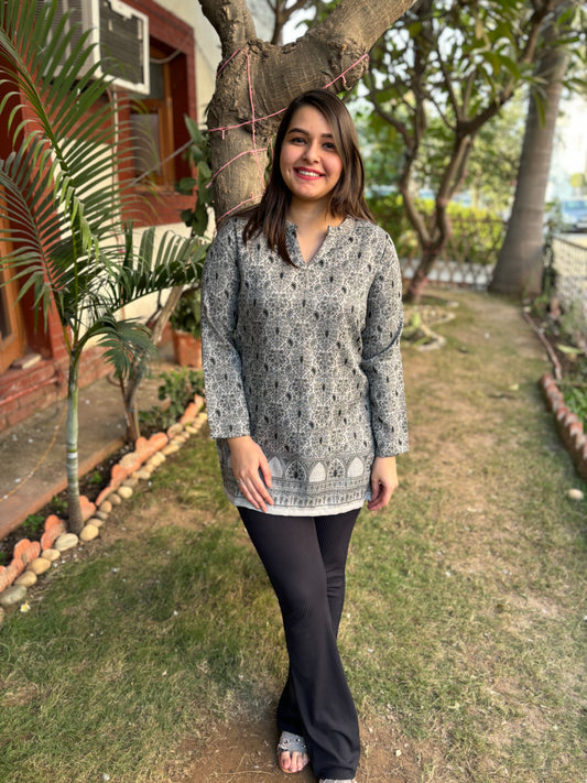 Black Grey ambi woollen short kurti