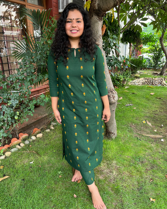 Bottle Green Buti kurta