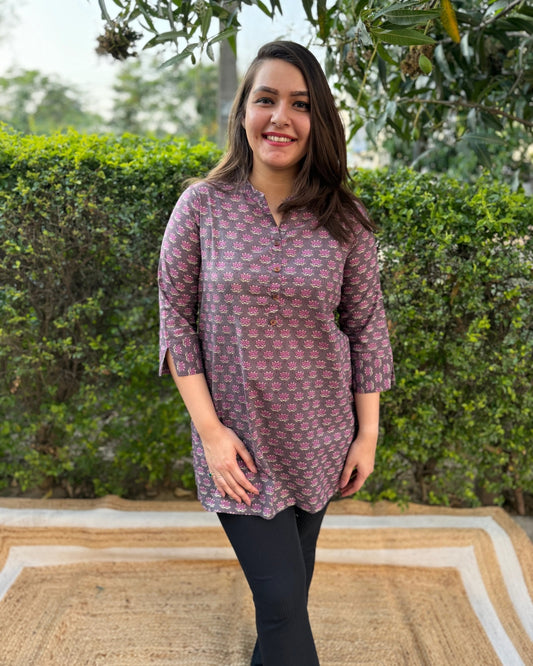 Dark purple ban neck kurti