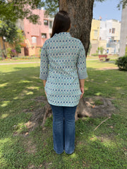 Light blue Ikkat short kurti