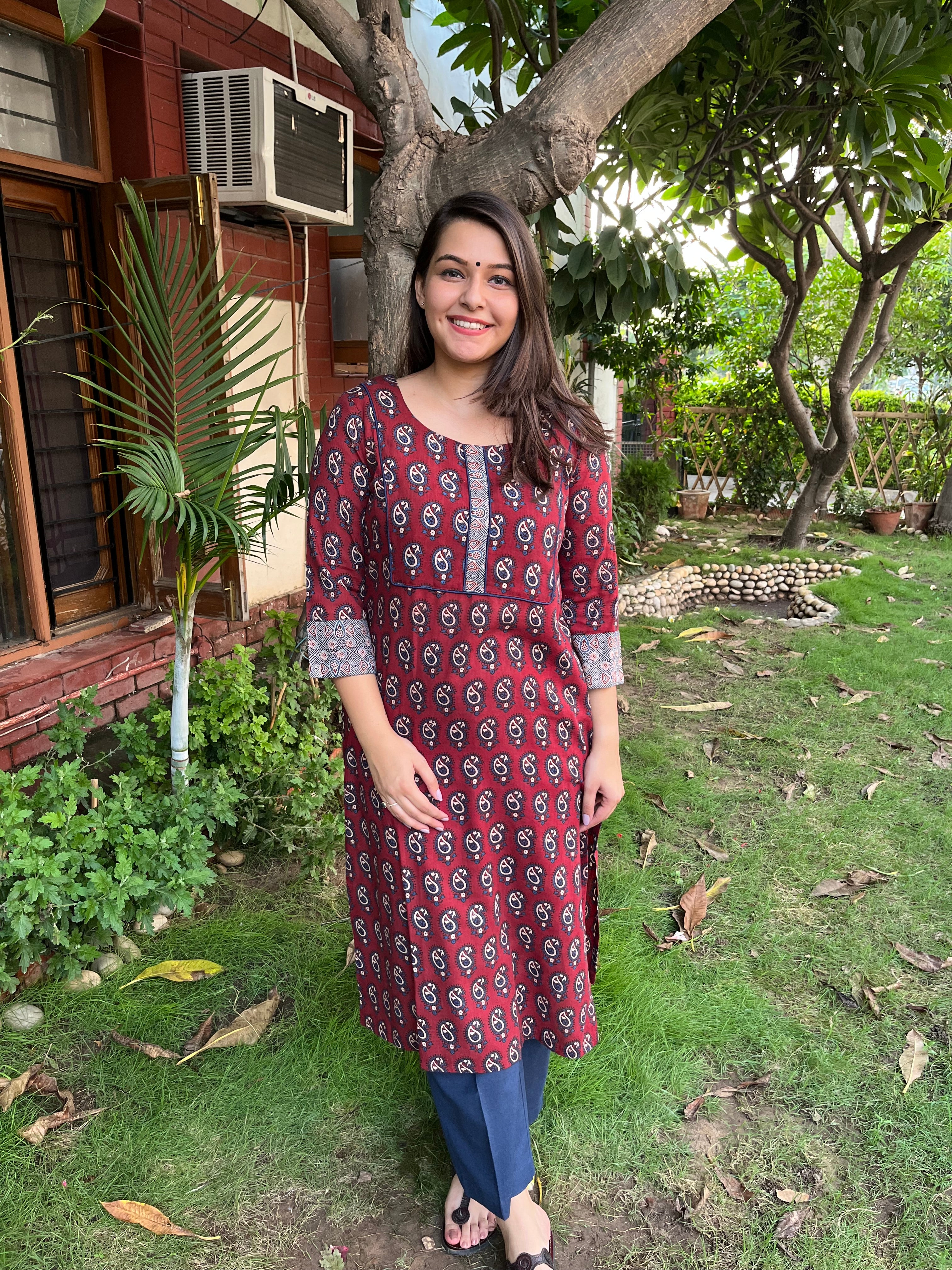 Dark Maroon Ambi kurta - MYSANSKRITAM