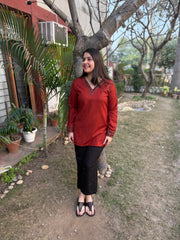 Rust solid border kurti