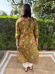 Lime green yoke kurta