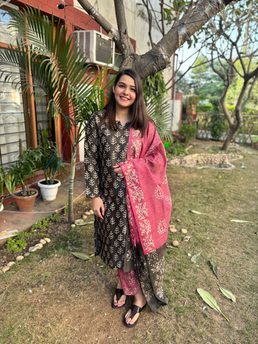 Grey Tussar Silk suit set