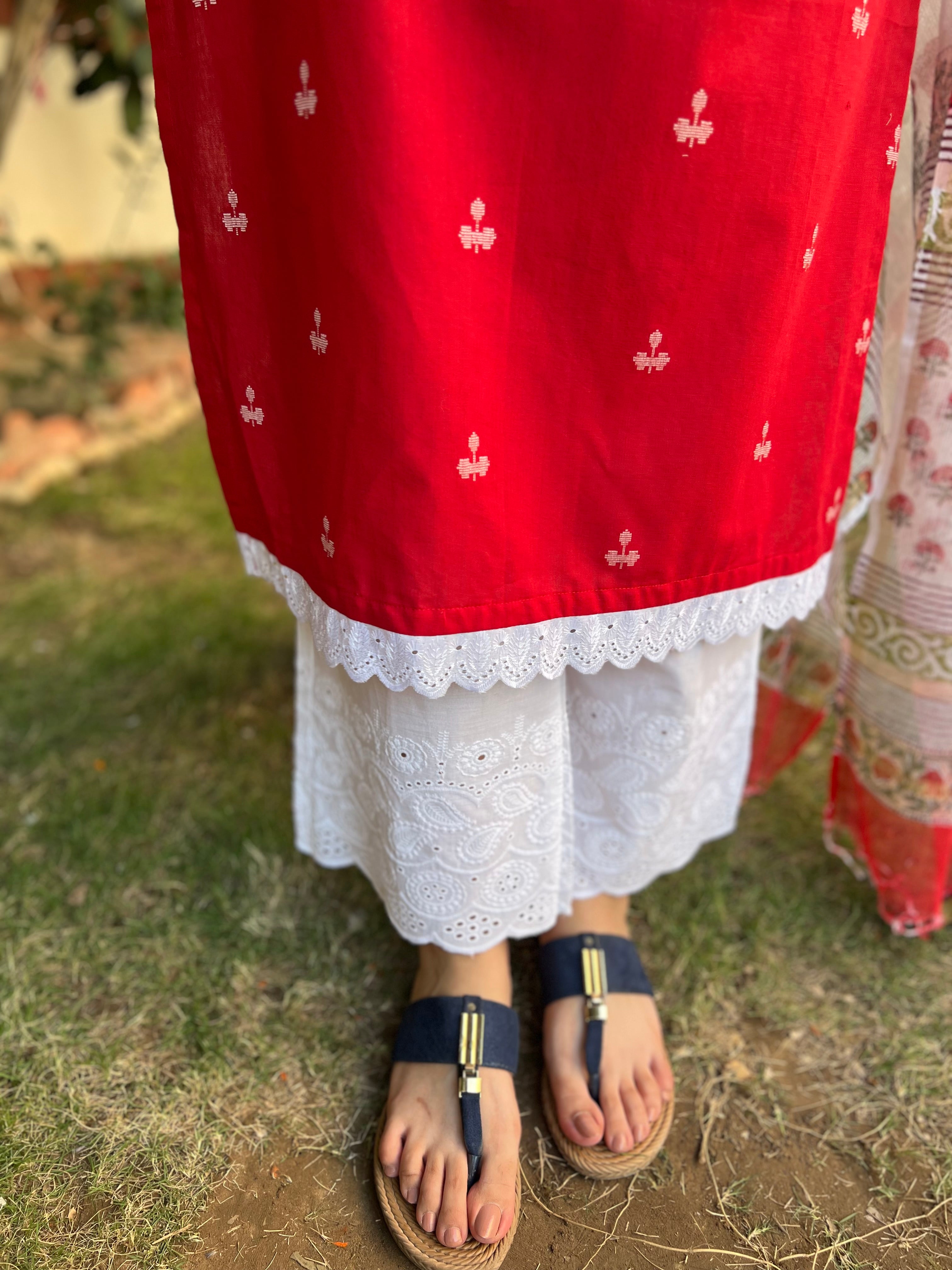 Tamatari red Kurta with handblock Kota Doria duppata - MYSANSKRITAM