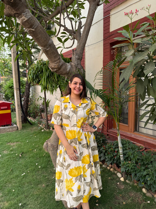Yellow floral dress with collar