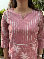 Baby pink floral yoke kurta