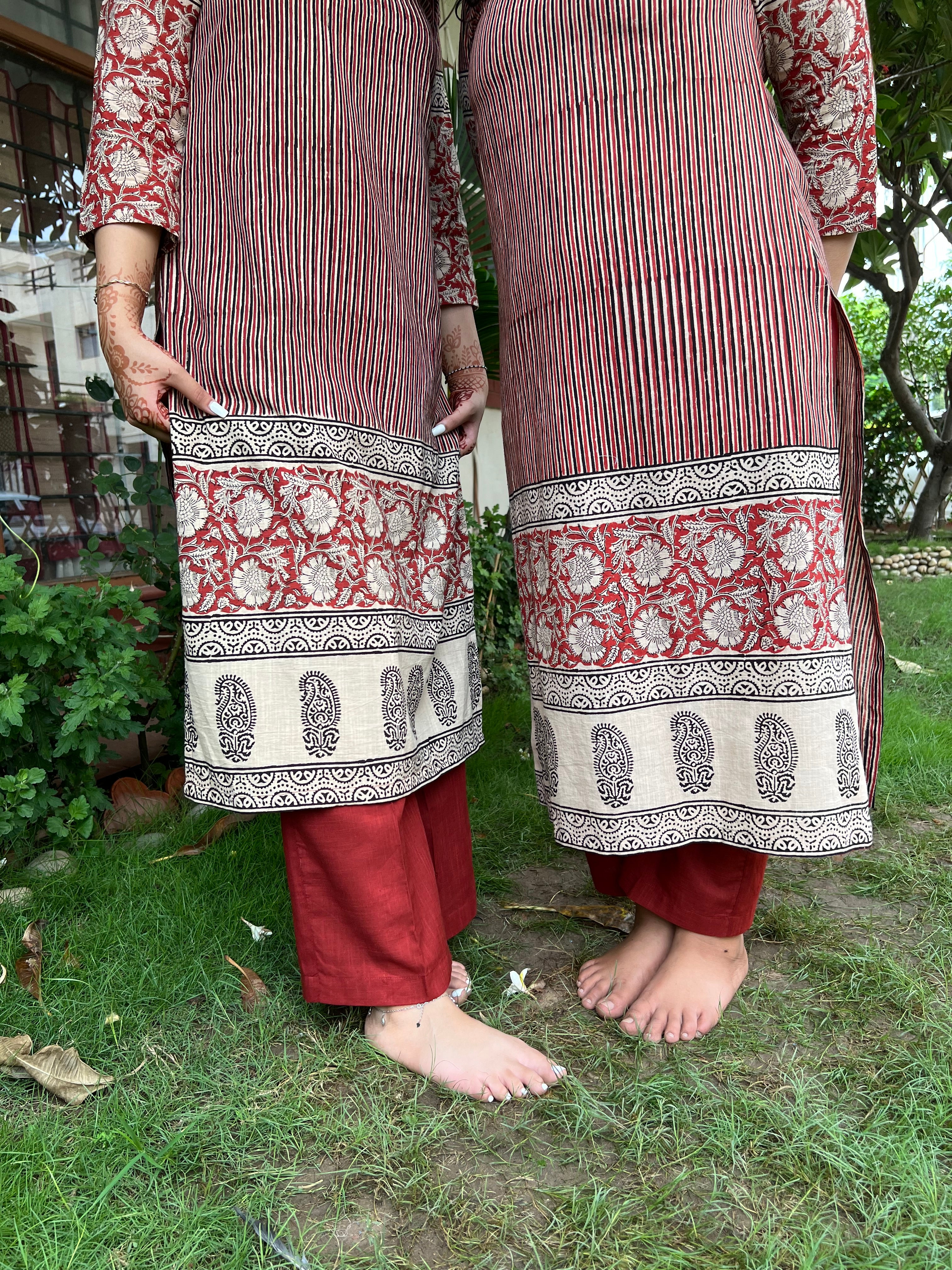 Maroon lines bagru Designer kurti - MYSANSKRITAM