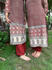 Maroon lines bagru Designer kurti - MYSANSKRITAM