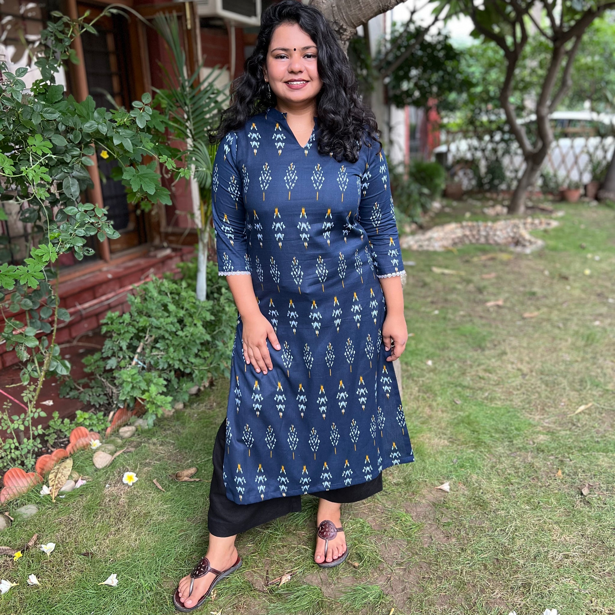 Royal Blue Digital ikkat print kurta