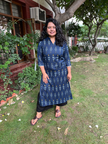 Royal Blue Digital ikkat print kurta