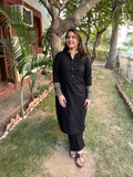 Black Woollen suit set with Shawl - MYSANSKRITAM