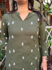 Leaf green embroidered Aline kurta