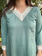 Sea green Lacework A-line kurta
