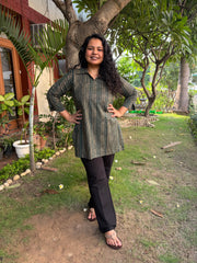 Bottle green geomteric collar short kurti