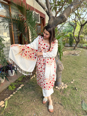 White embroidered Woollen full suit set