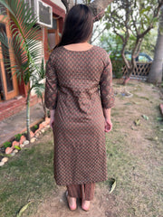 Brown sanganeri yoke kurta