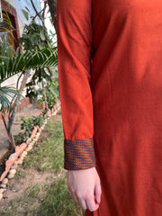 Rust woollen Border kurta - MYSANSKRITAM