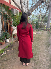 Maroon Solid long woollen Kurta