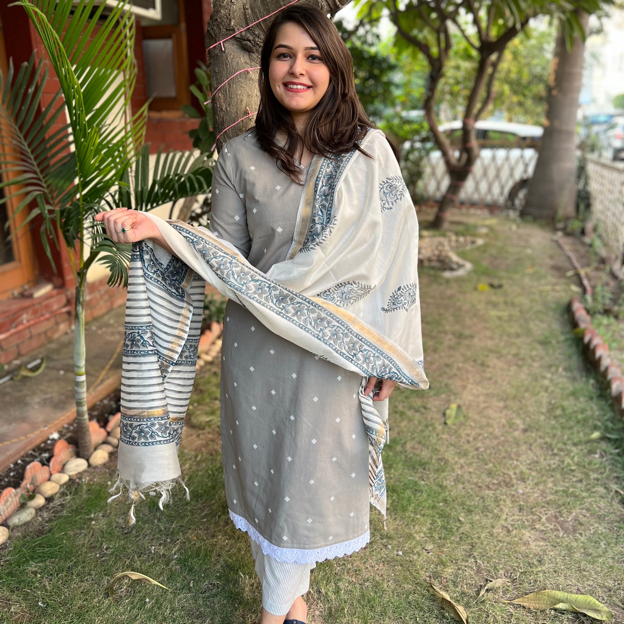 Slate Grey Kurta with handblock Chanderi duppata - MYSANSKRITAM