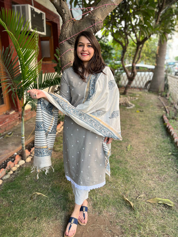 Slate Grey Kurta with handblock Chanderi duppata - MYSANSKRITAM