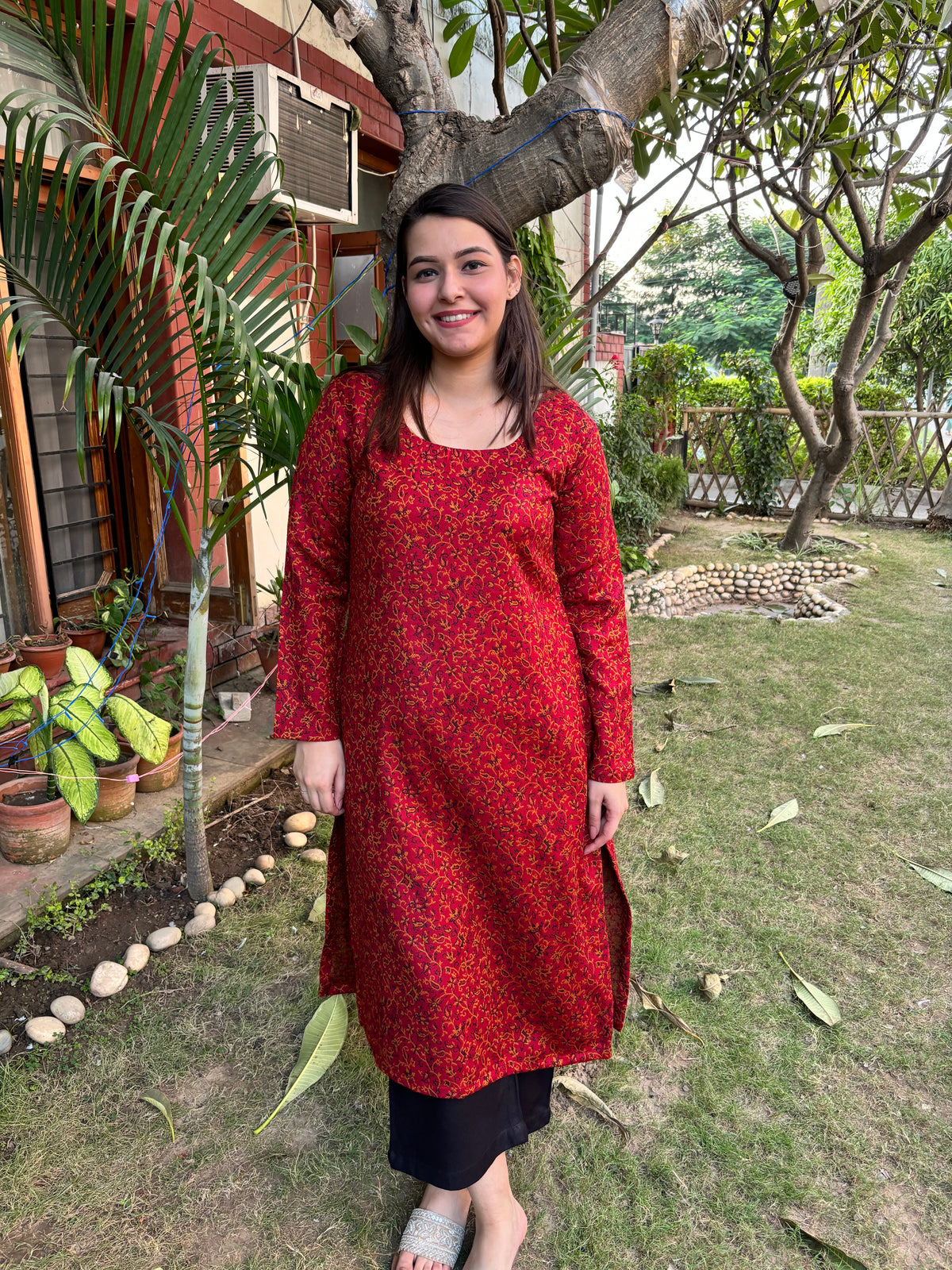 Red Floral woollen Kurta
